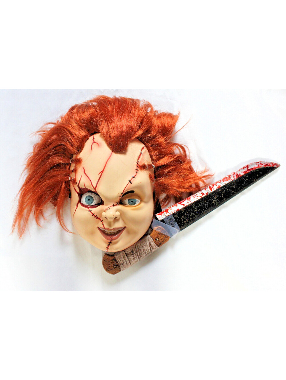 Spirit Halloween Adult Chucky Full Mask Stitched Scarred & Prop Knife Set